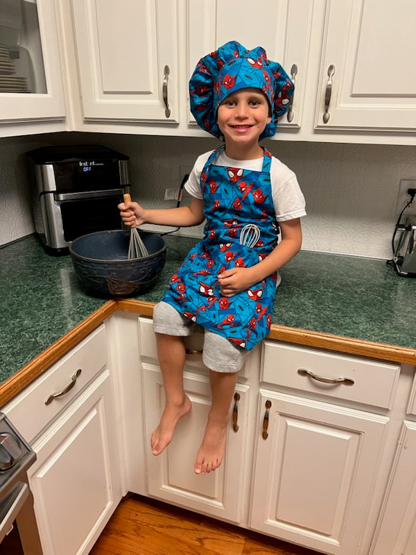 Kid's Delight: Handsewn 100% Cotton Aprons with Pocket and Baking Utensil -(Size -> Small )- Customizable Themes, Happy Baking Guaranteed!